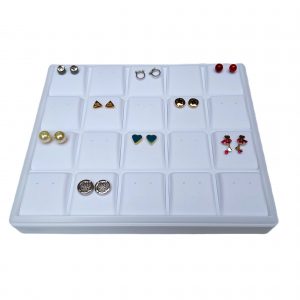 BD30 - Bandeja de Plástico Fino e Silicone para 20 Pares de Brinco Branco